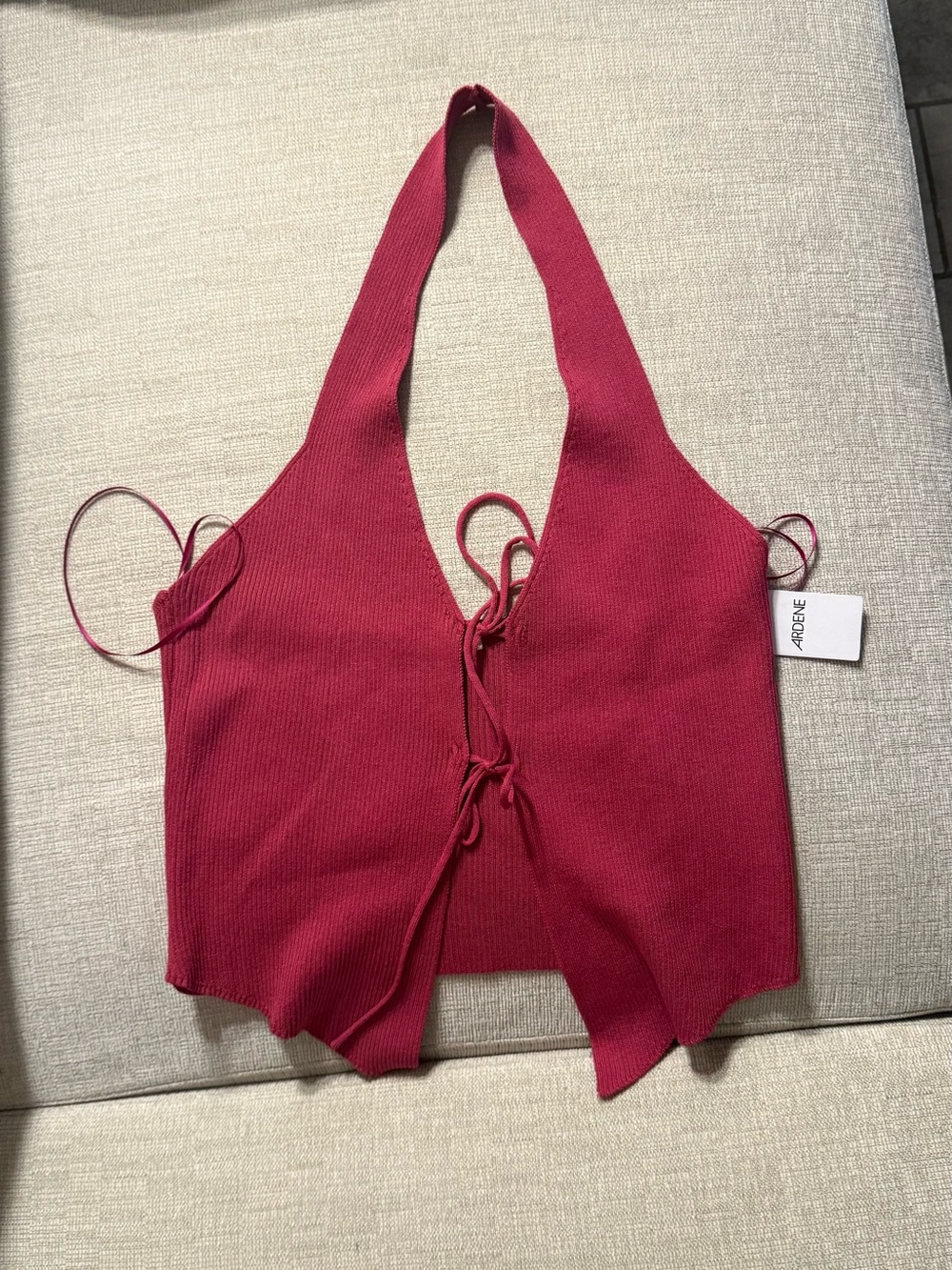 aerie raspberry knit halter tie-front crop top